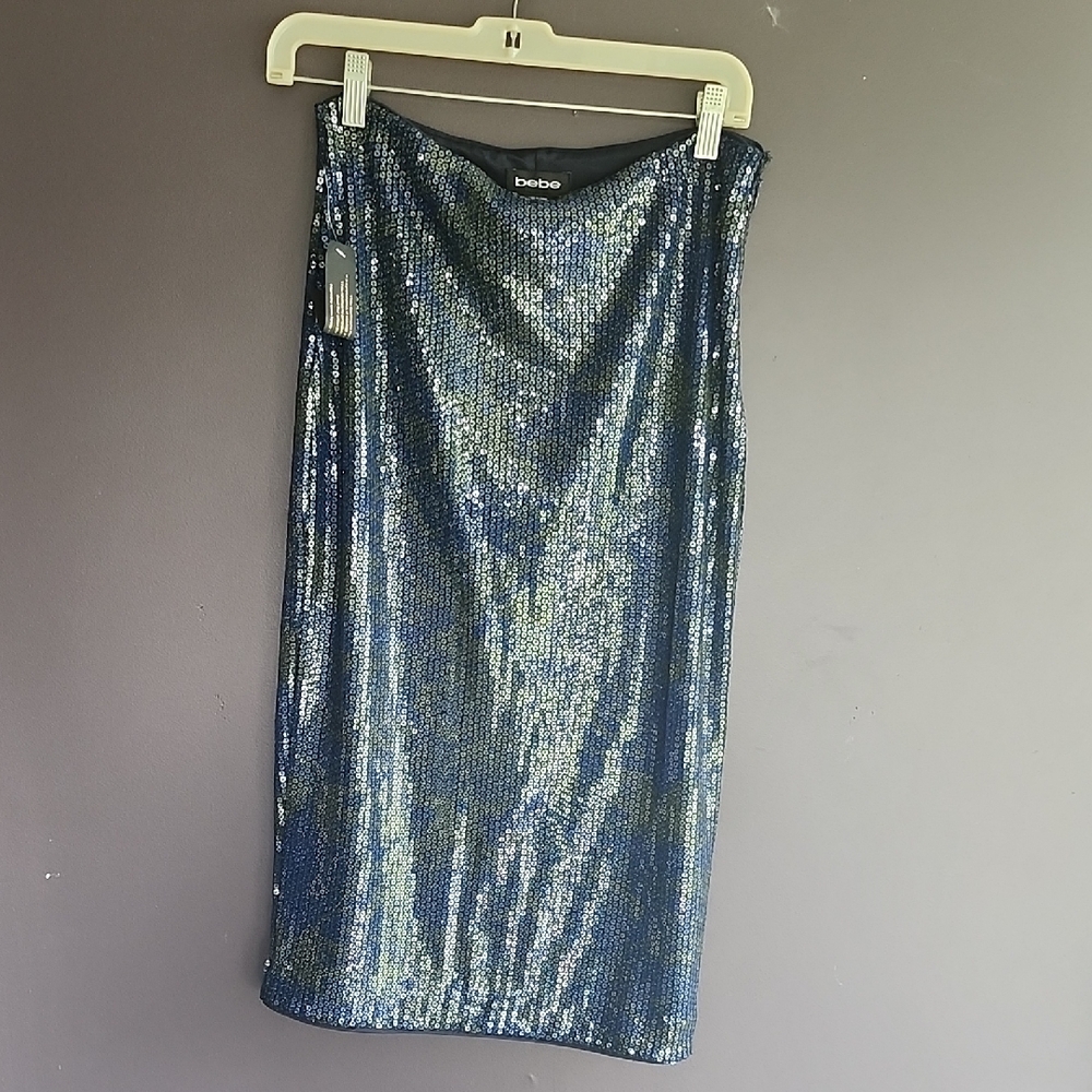 Bebe Sparkling Blue Sequin Pencil Skirt